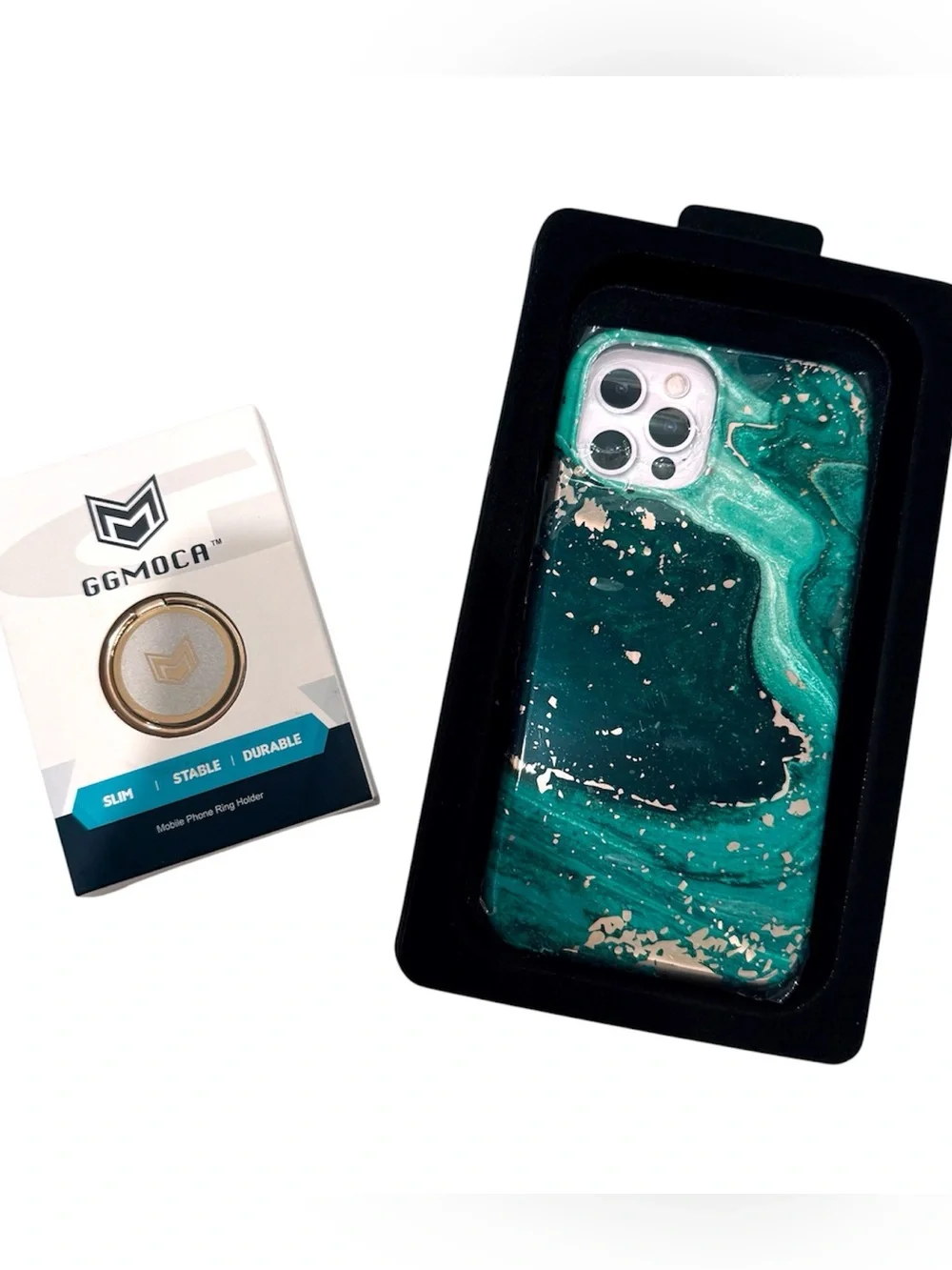 New Velvet Caviar iPhone 12 Pro MagSafe Emerald Marble & Gold Ring Set